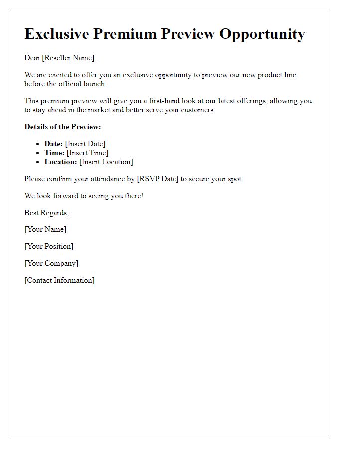 Letter template of premium preview opportunity for resellers