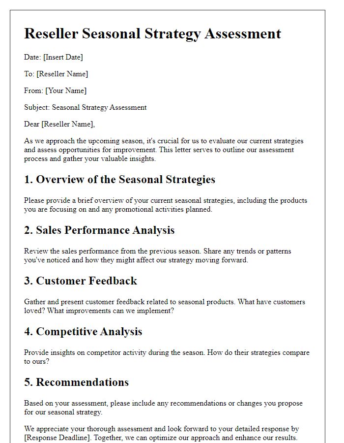 Letter template of reseller seasonal strategy assessment