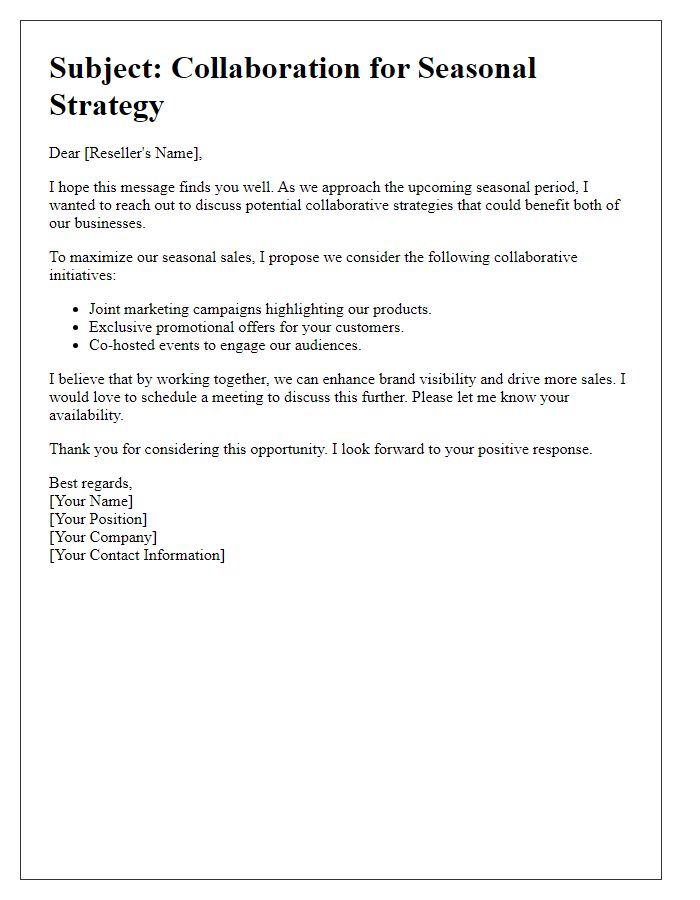 Letter template of reseller seasonal strategy collaboration