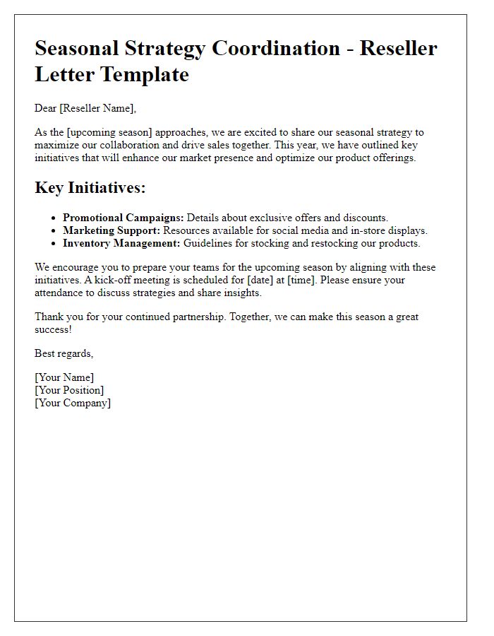 Letter template of reseller seasonal strategy coordination