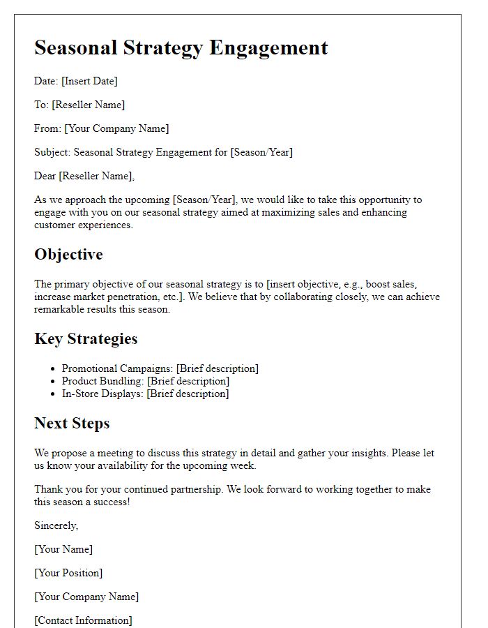 Letter template of reseller seasonal strategy engagement