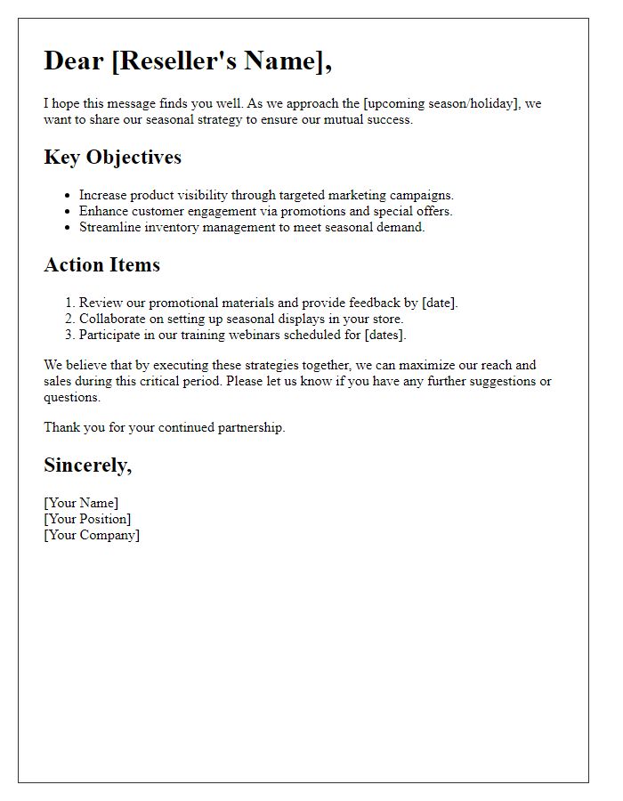 Letter template of reseller seasonal strategy execution