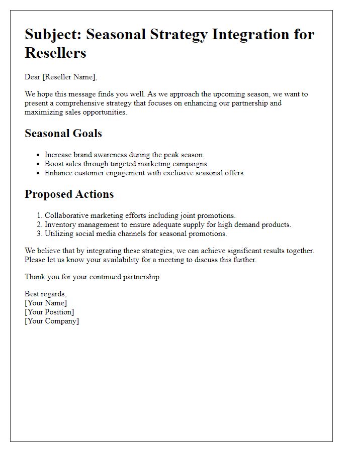 Letter template of reseller seasonal strategy integration
