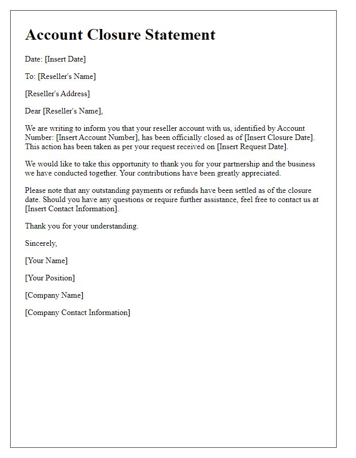 Letter template of reseller account closure statement