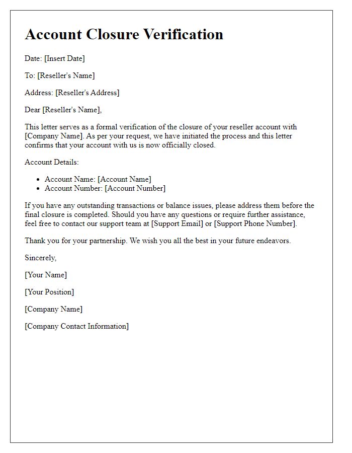 Letter template of reseller account closure verification