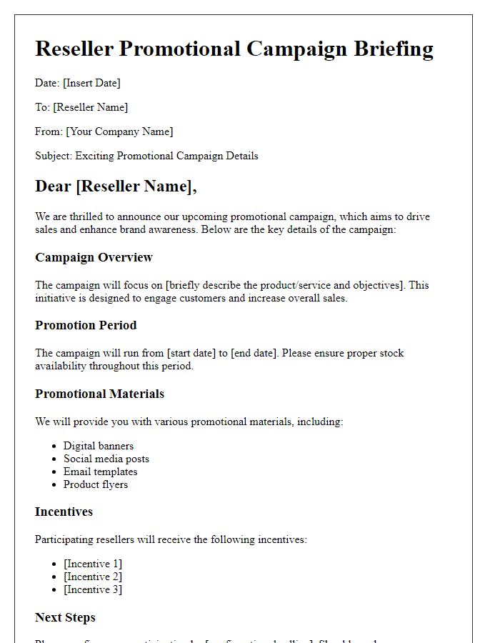 Letter template of reseller promotional campaign briefing