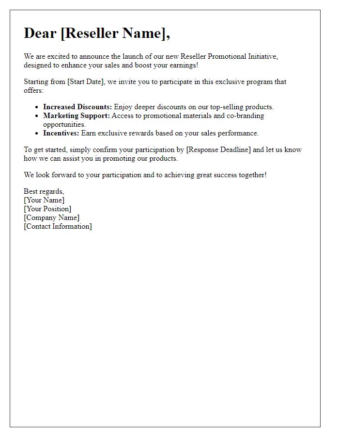 Letter template of reseller promotional initiative start