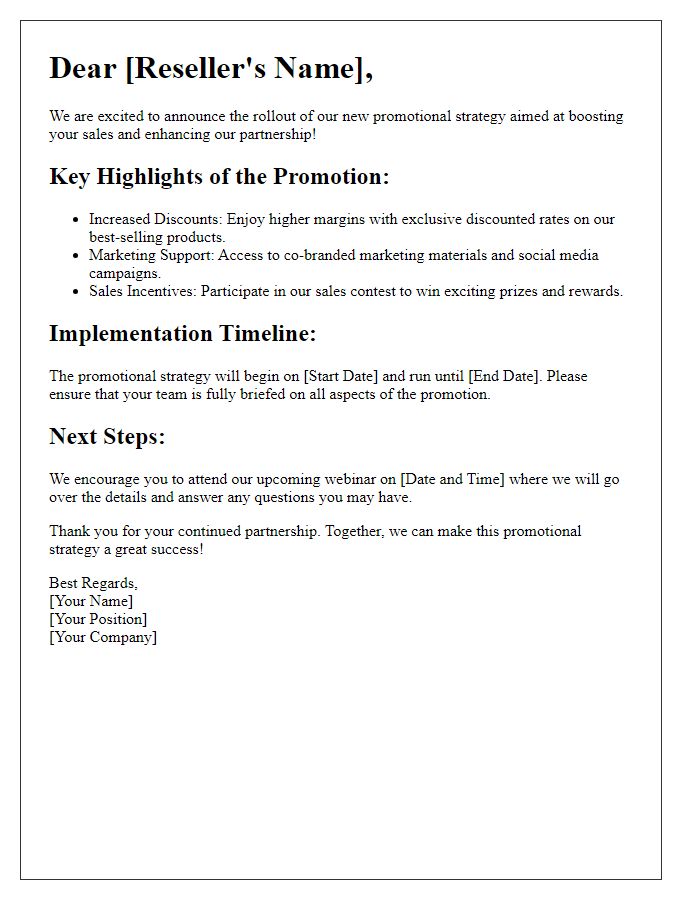 Letter template of reseller promotional strategy rollout