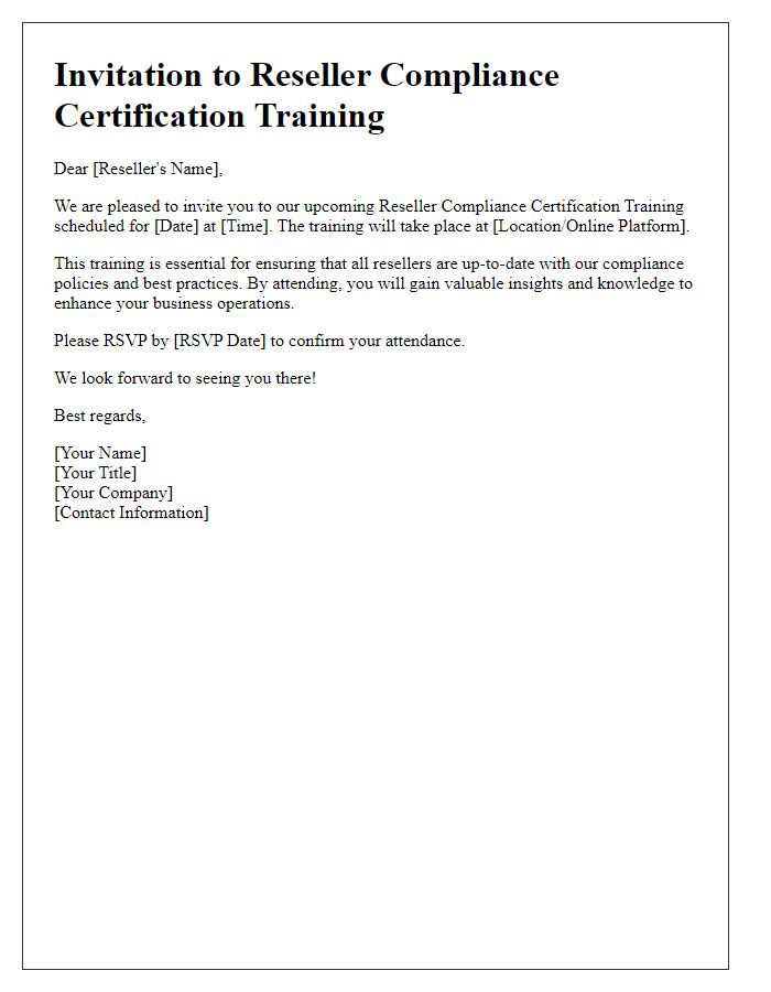 Letter template of reseller compliance certification training invitation