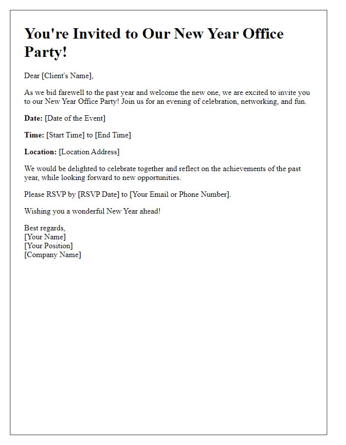 Letter template of New Year office party invitation for clients