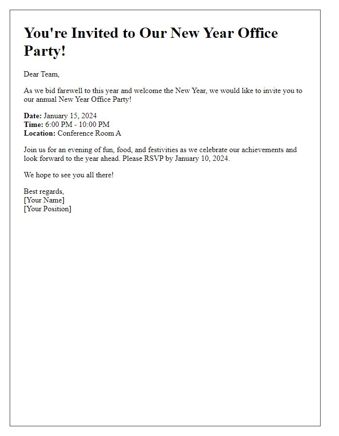 Letter template of New Year office party invitation for employees