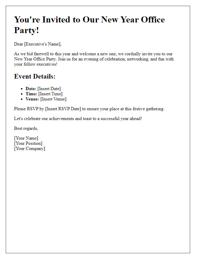 Letter template of New Year office party invitation for executives