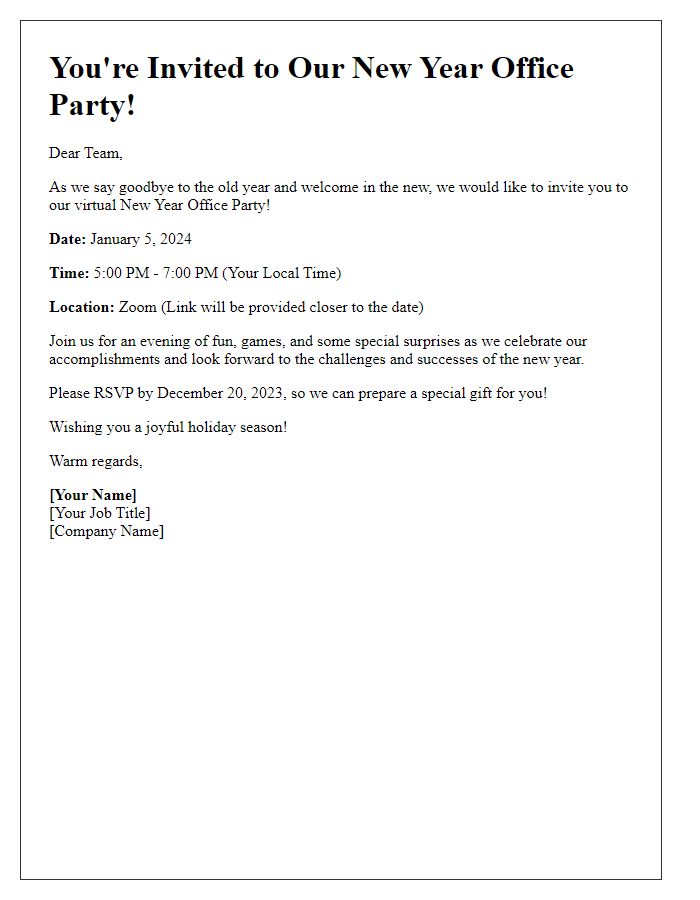 Letter template of New Year office party invitation for remote employees