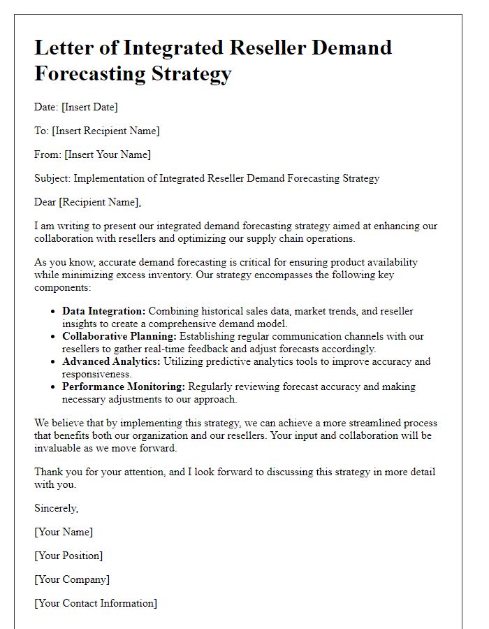 Letter template of integrated reseller demand forecasting strategy