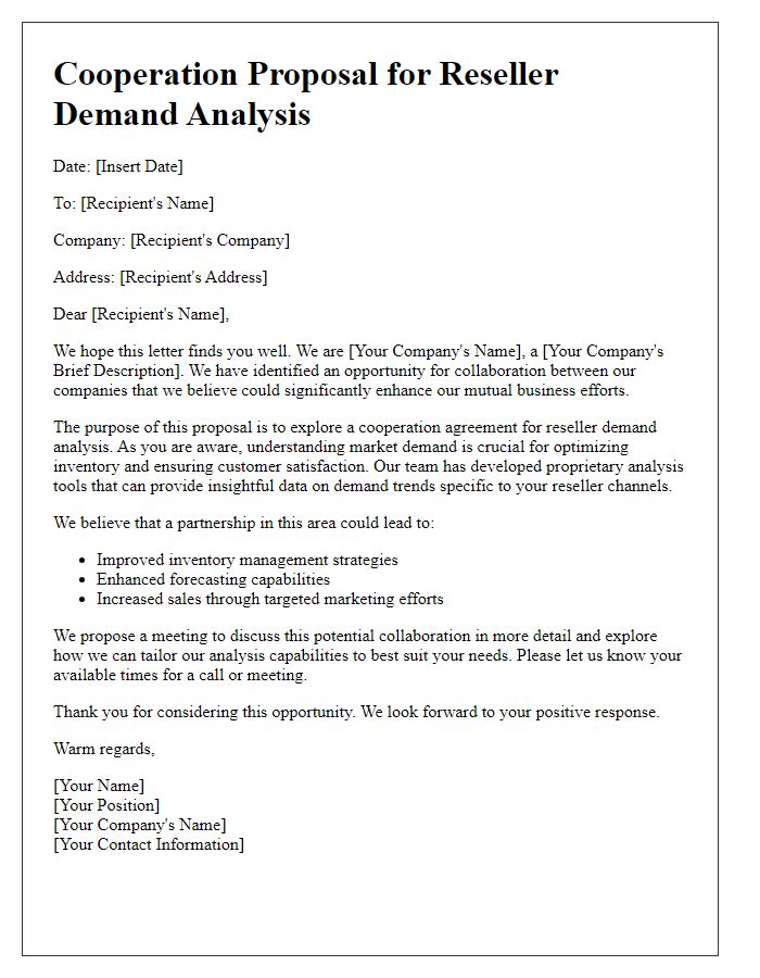 Letter template of reseller demand analysis cooperation proposal