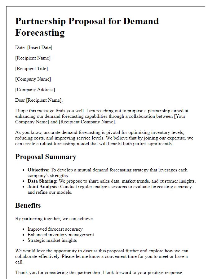 Letter template of reseller demand forecasting partnership proposal