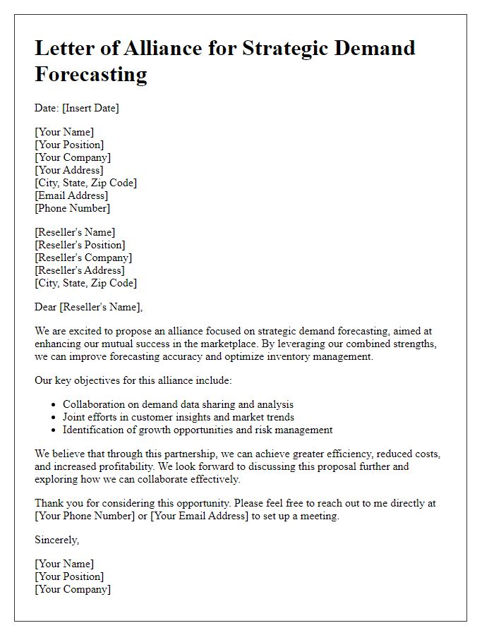 Letter template of strategic demand forecasting alliance with resellers