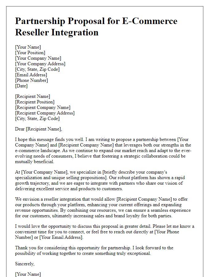 Letter template of partnership proposal for e-commerce reseller integration