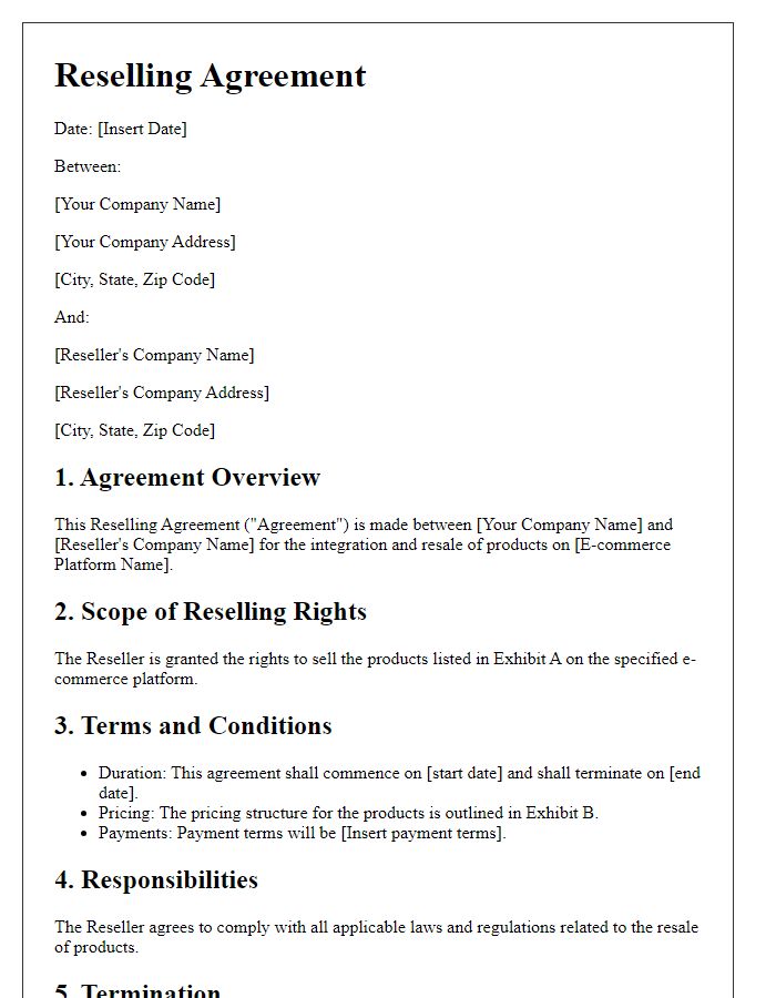 Letter template of reselling agreement for e-commerce platform integration