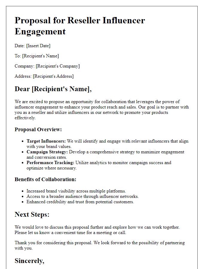 Letter template of proposal for reseller influencer engagement