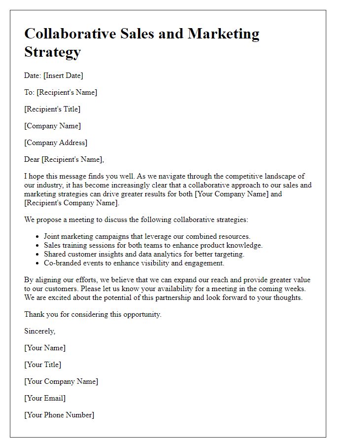 Letter template of collaborative sales and marketing strategy