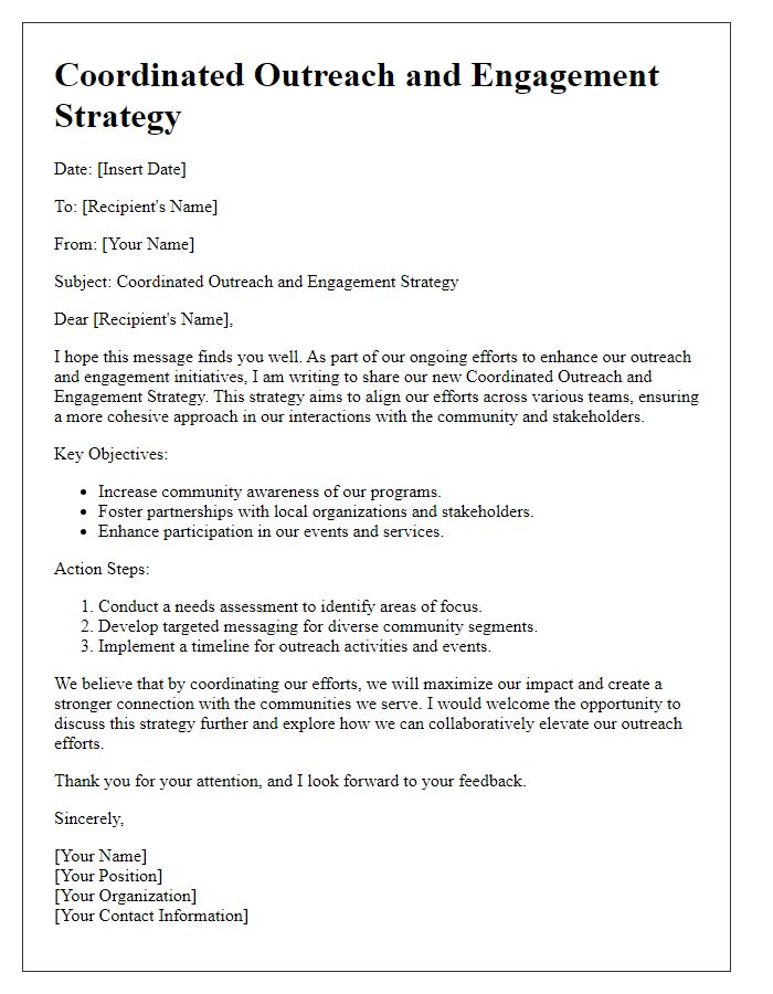 Letter template of coordinated outreach and engagement strategy