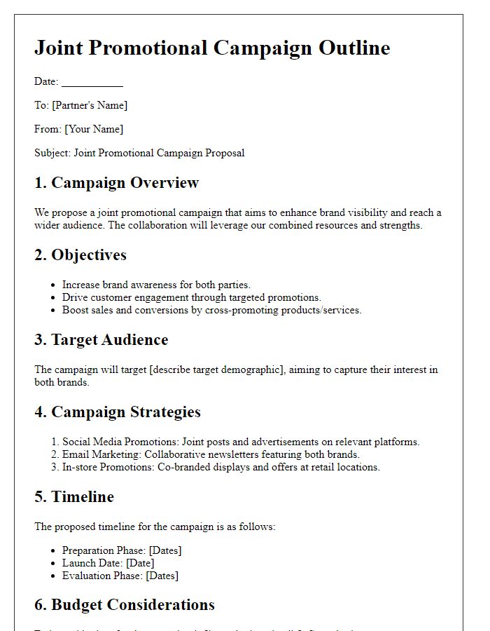 Letter template of joint promotional campaign outline