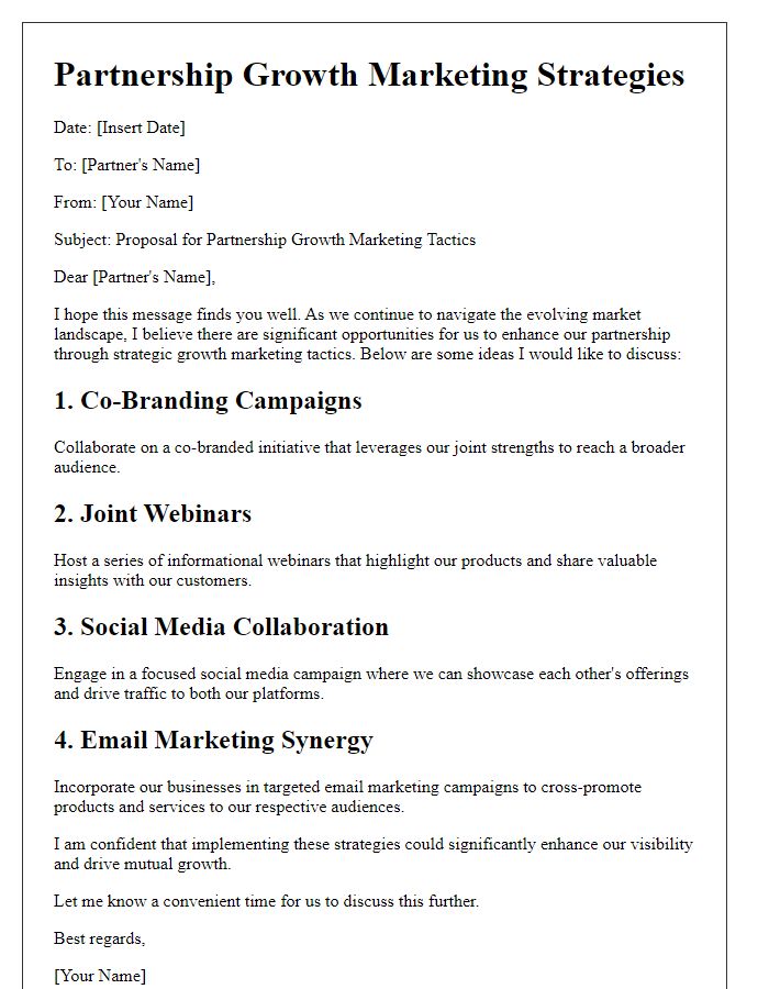 Letter template of partnership growth marketing tactics