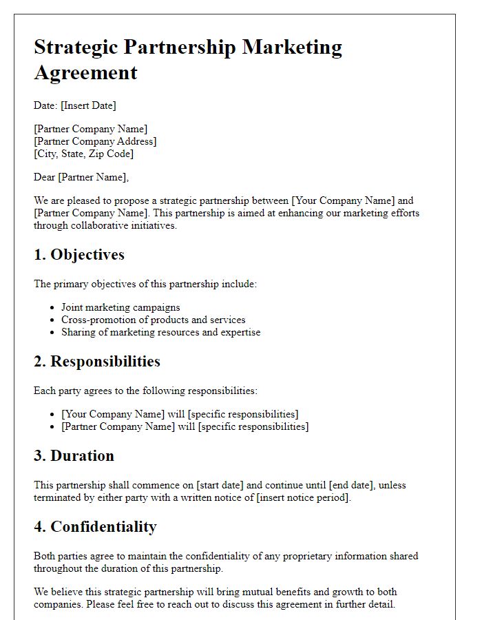 Letter template of strategic partnership marketing agreement