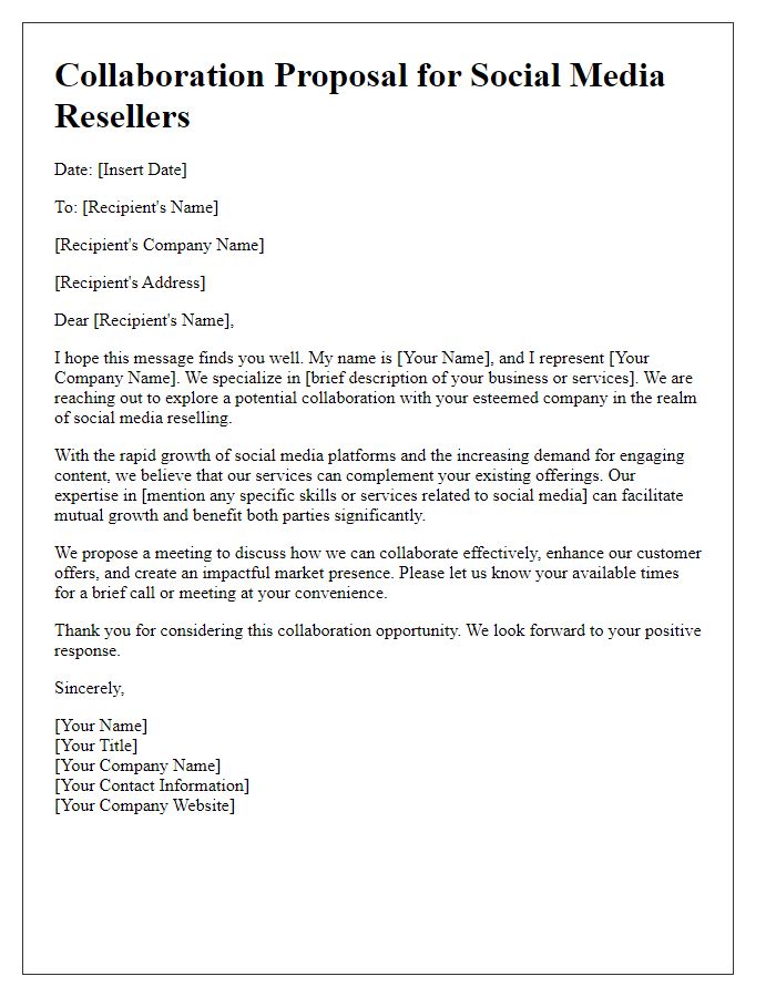 Letter template of collaboration proposal for social media resellers