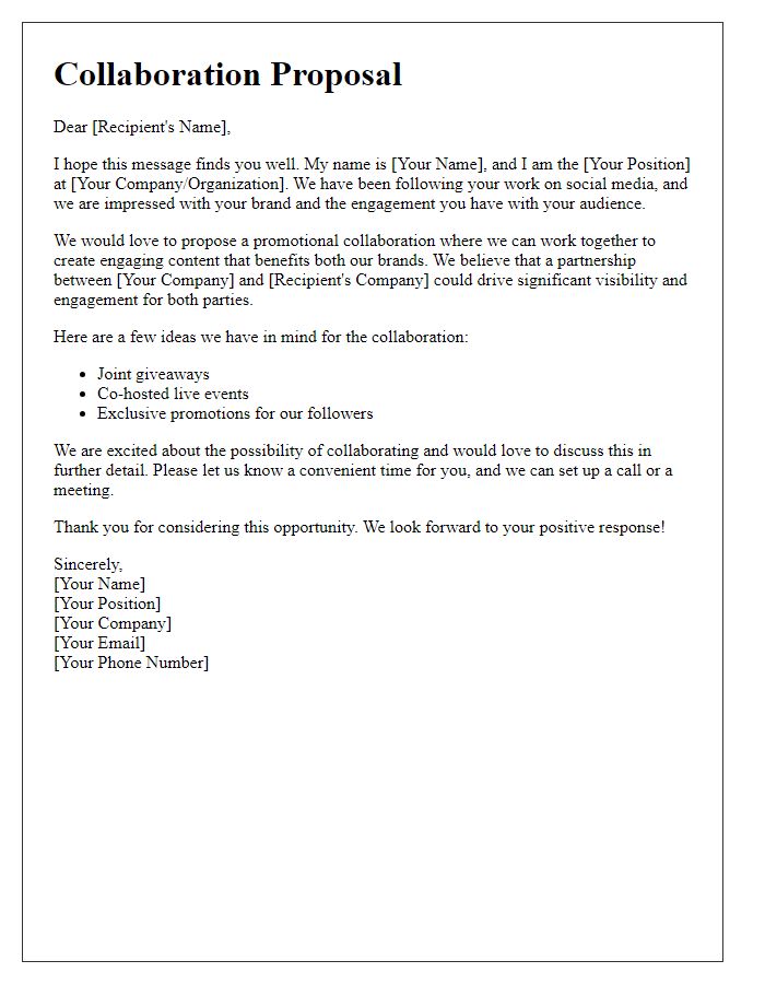 Letter template of promotional collaboration for social media content