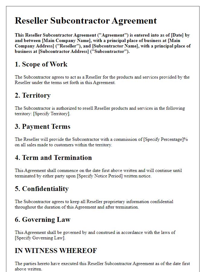 Letter template of Reseller Subcontractor Agreement for International Trade