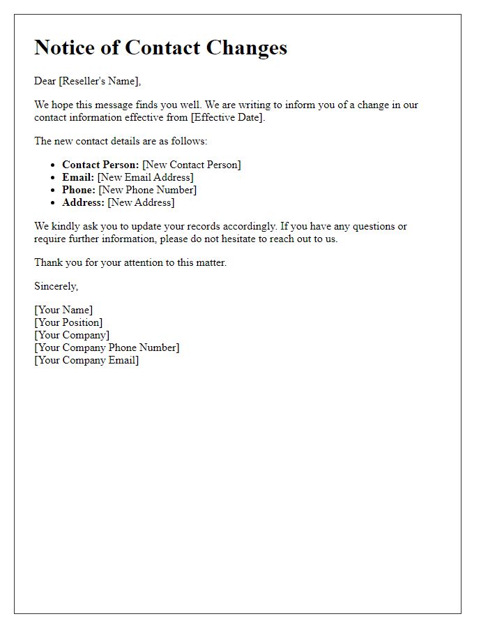 Letter template of notice for reseller contact changes