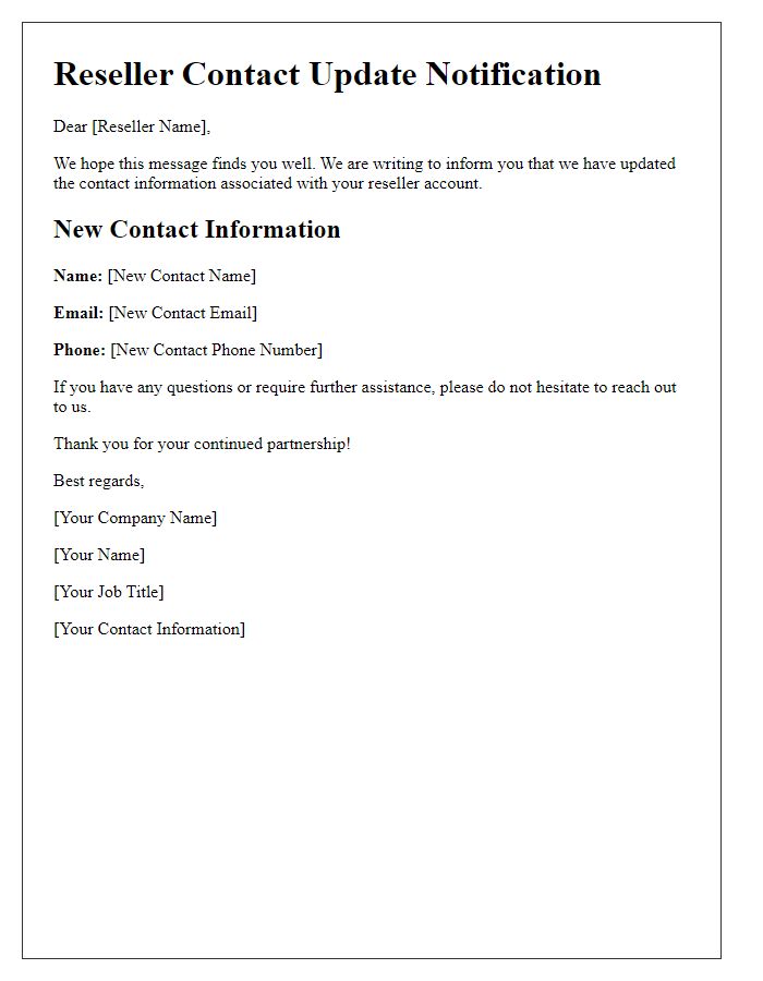 Letter template of reseller contact update notification