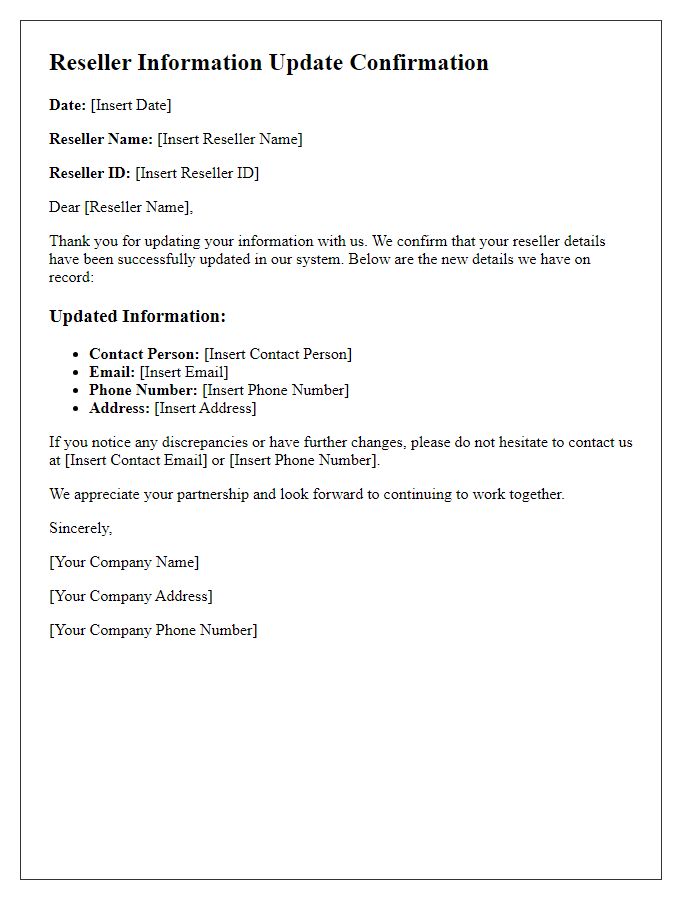 Letter template of reseller information update confirmation