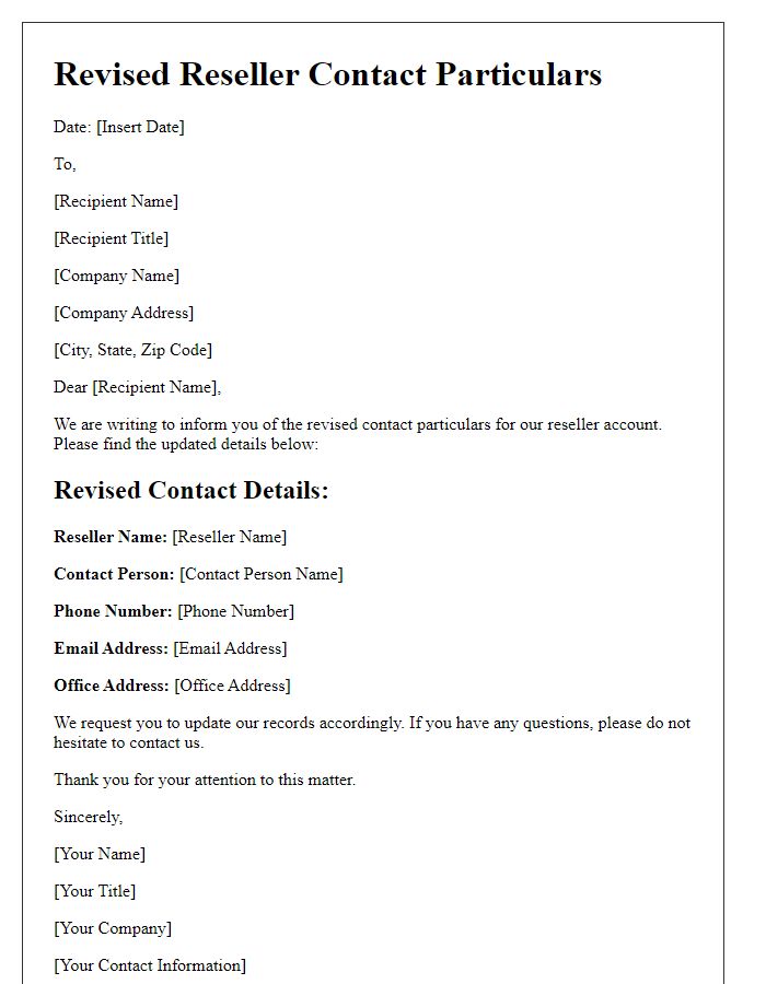 Letter template of revised reseller contact particulars