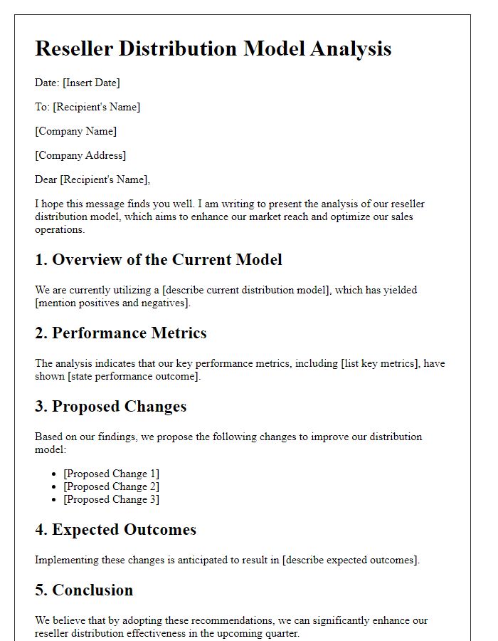 Letter template of Reseller Distribution Model Analysis