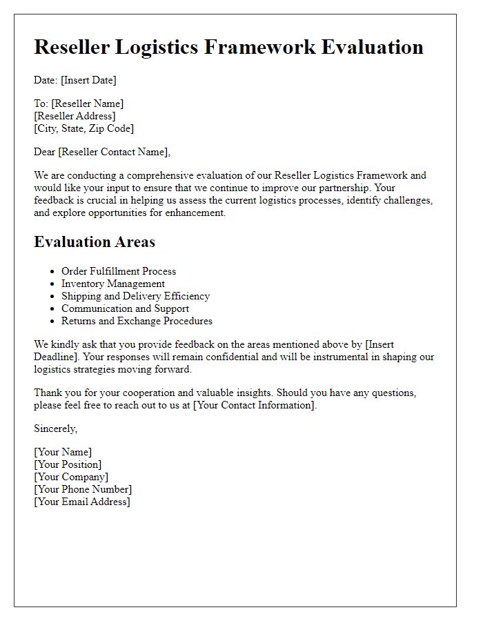 Letter template of Reseller Logistics Framework Evaluation