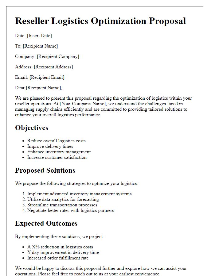 Letter template of Reseller Logistics Optimization Proposal