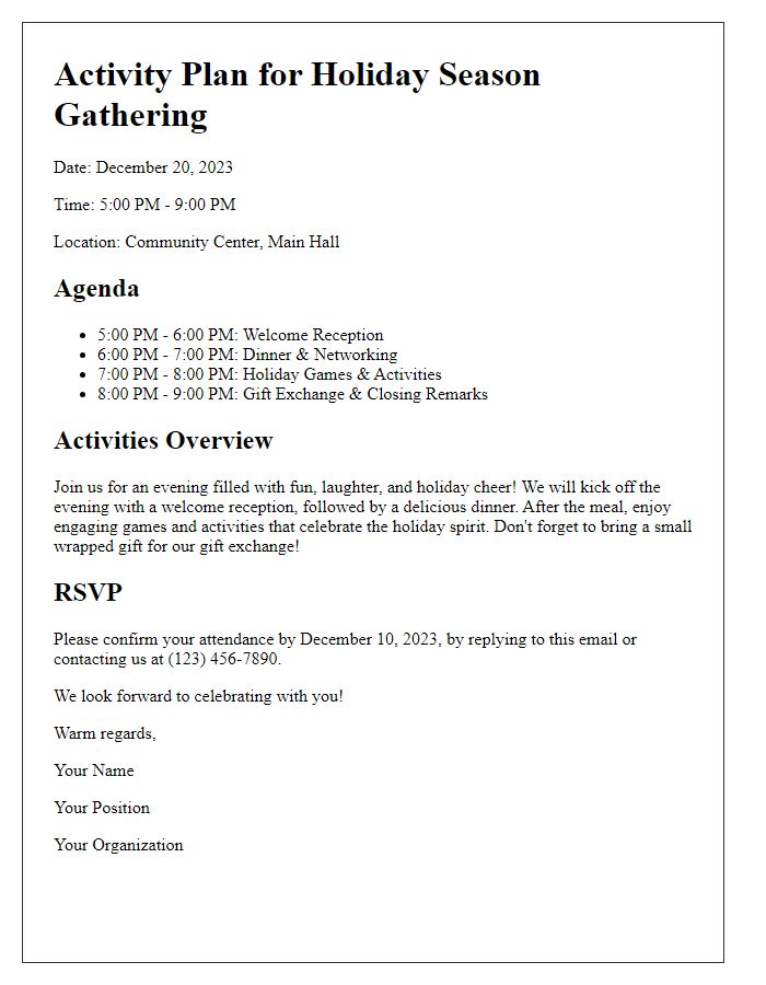 Letter template of activity plan for holiday season gathering