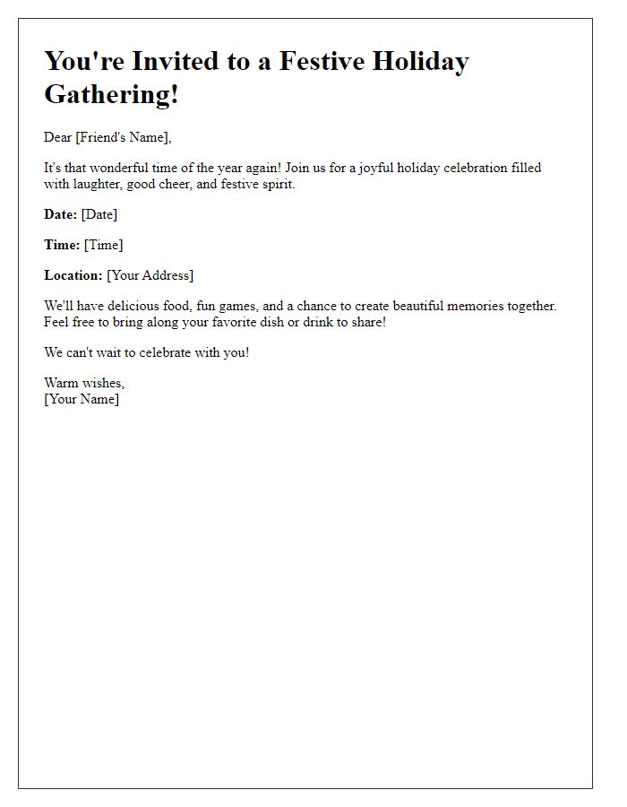 Letter template of festive invitation for holiday season gathering