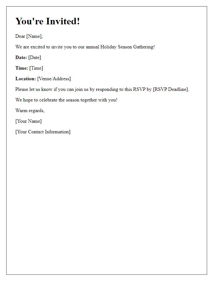 Letter template of RSVP request for holiday season gathering