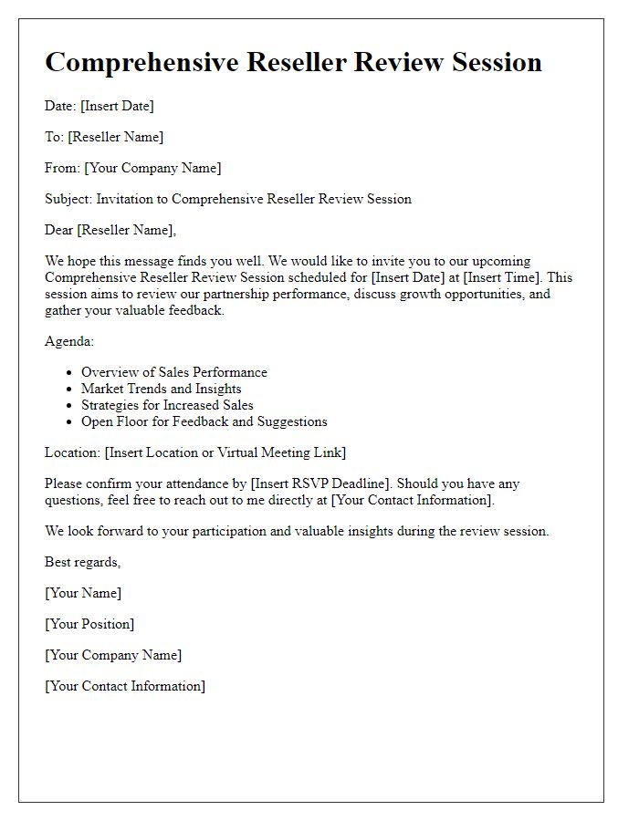 Letter template of Comprehensive Reseller Review Session