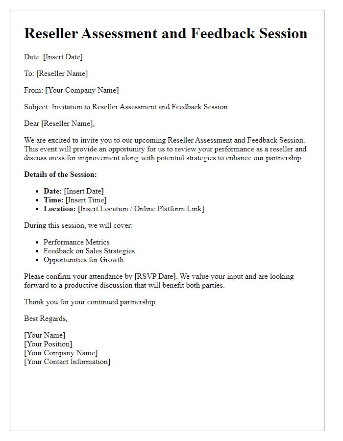 Letter template of Reseller Assessment and Feedback Session