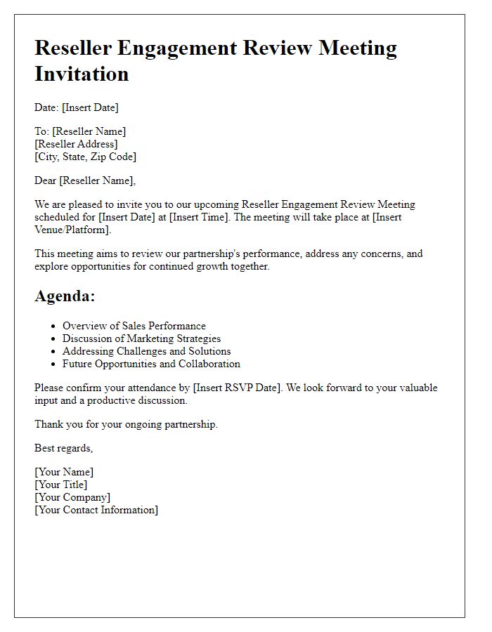 Letter template of Reseller Engagement Review Meeting