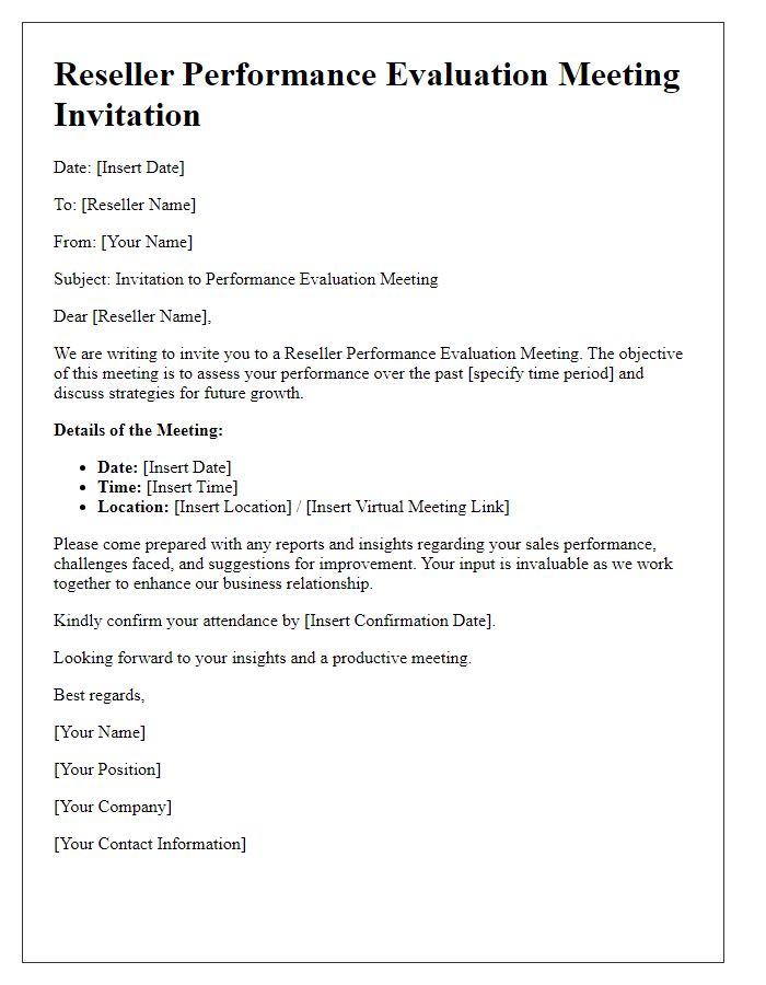 Letter template of Reseller Performance Evaluation Meeting