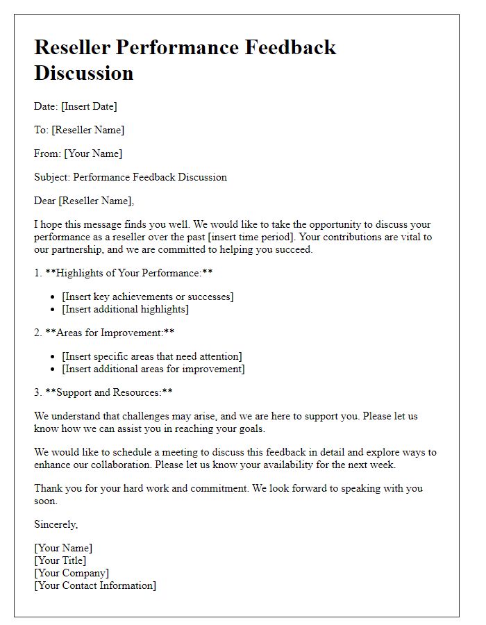 Letter template of Reseller Performance Feedback Discussion