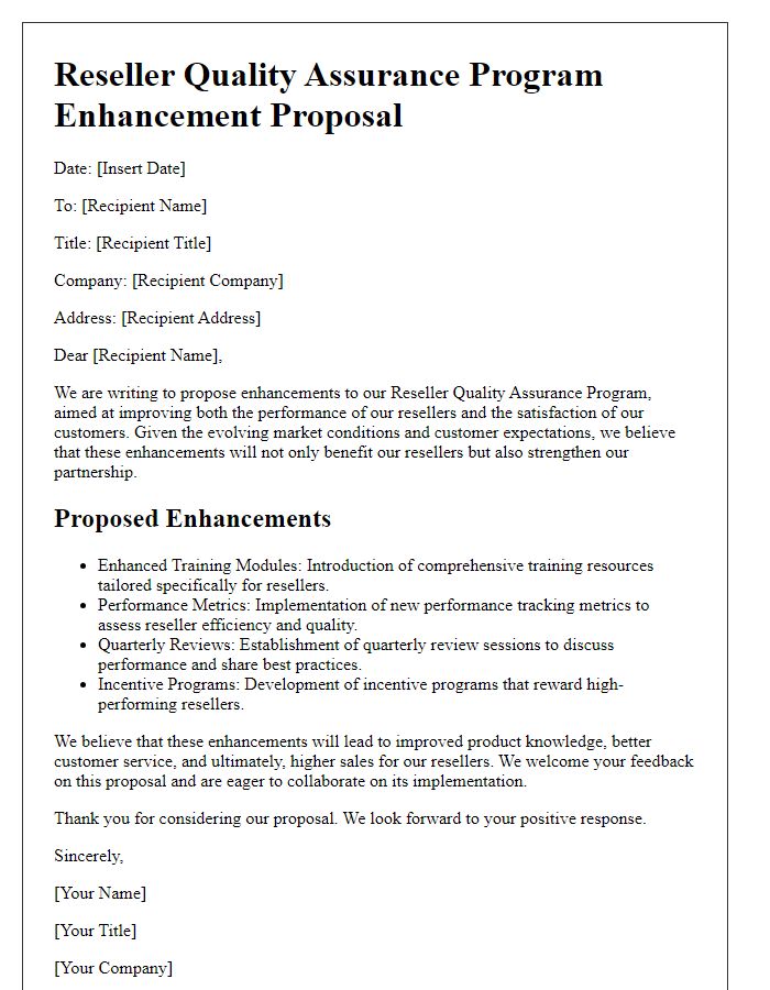 Letter template of Reseller Quality Assurance Program Enhancement Proposal