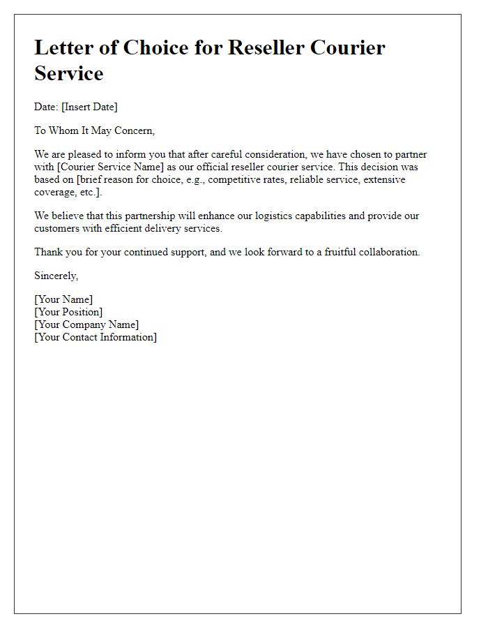 Letter template of reseller courier service choice