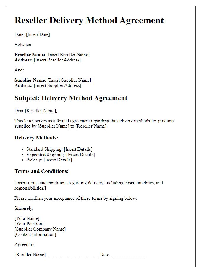 Letter template of reseller delivery method agreement